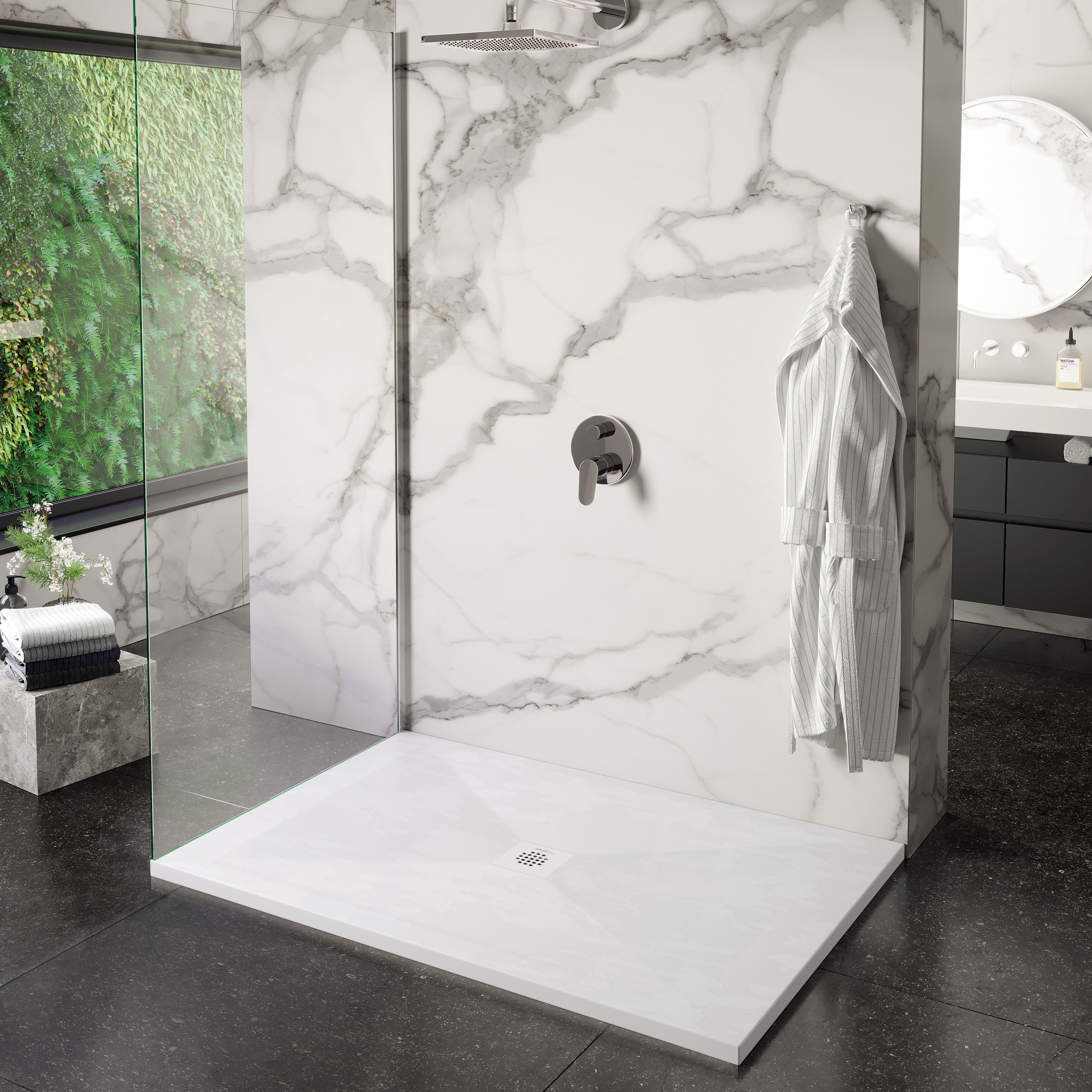 Plato de ducha 160x70 en resina blanca o gris de diseño moderno