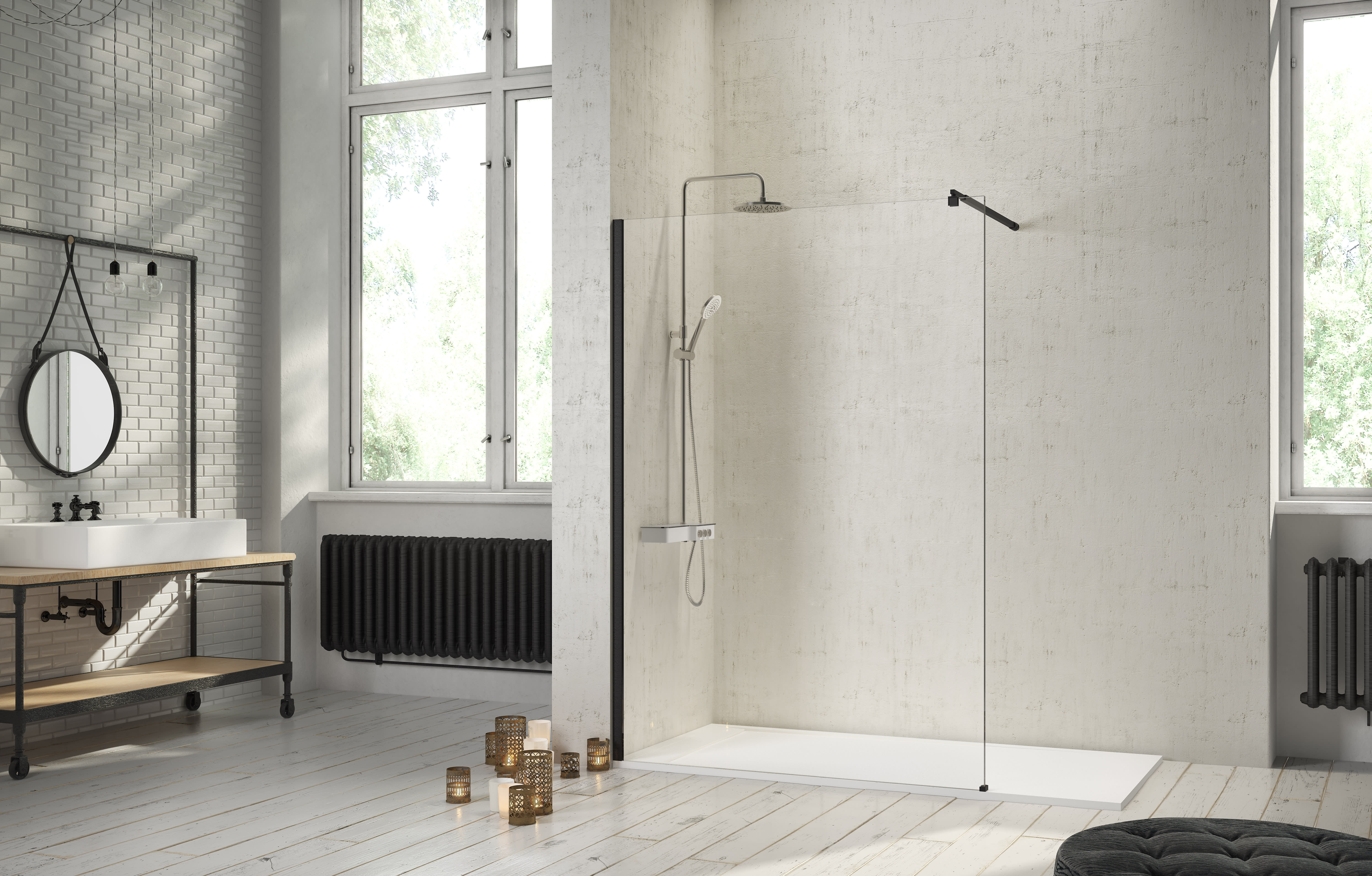➤ Mampara de ducha fija más abatible ➤ serie fresh modelo FR423