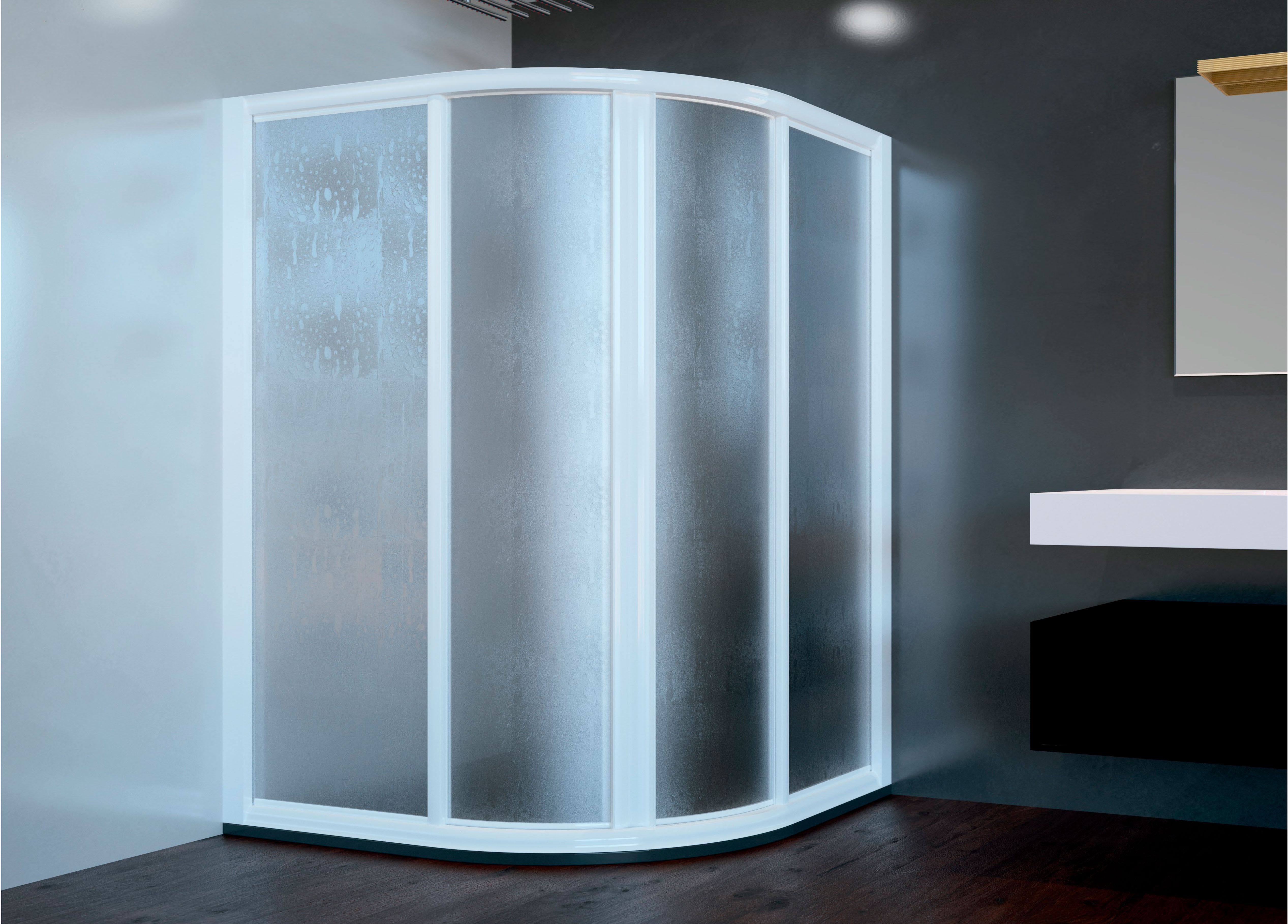 Mampara de ducha semicircular Chloe (L x An x Al: 90 x 90 x 195 cm, Vidrio  serigrafiado, Espesor: 5 mm, Cromo)