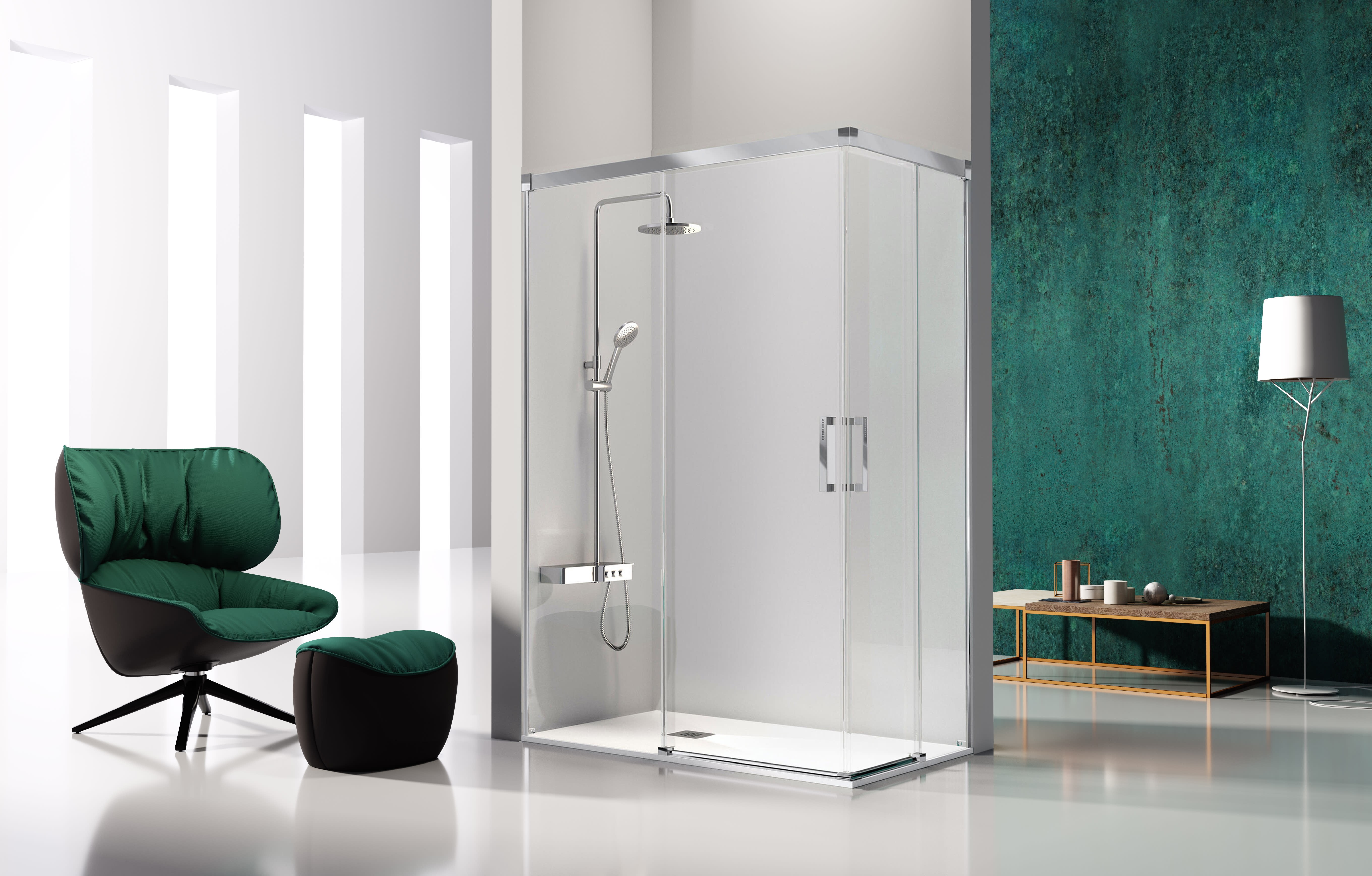 Mampara de ducha angular Kassandra Glase (2 fijas + 2 correderas