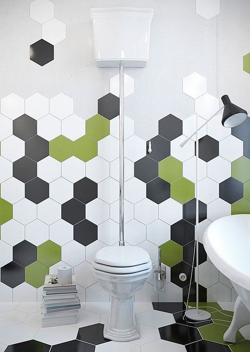 Aseo o baño con baldosas hexagonales de colores