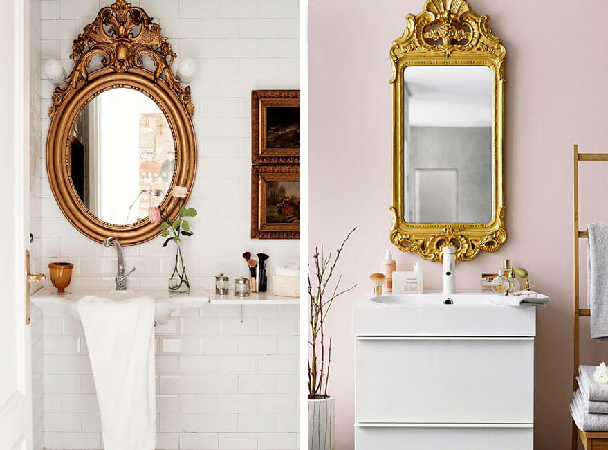 Dos modelos de espejos vintage en el baño